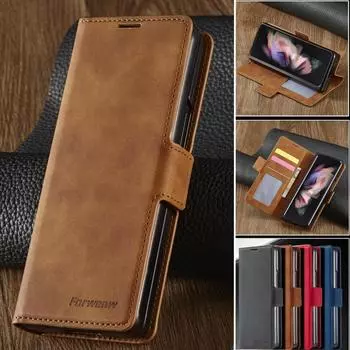 Кожаный чехол-кошелек для Samsung Z Fold 6 5 4 3 5G, роскошный держатель для карт, чехол-книжка для телефона, чехол-книжка для Galaxy Z Fold6, чехол-книжка Funda Etui Samsung Z Fold 3 чёрный