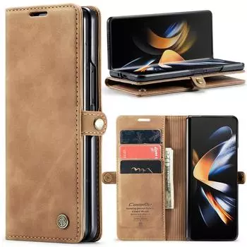 Кожаный чехол-кошелек с полным покрытием и слотом для карт для Samsung Galaxy Z Fold 4 Fold4 Zfold4 5g, складной противопыльный чехол for Samsung Z Fold 4 вино красного