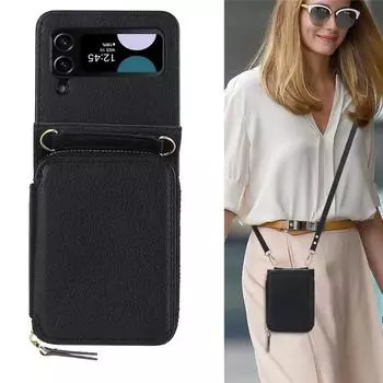 Кожаный чехол-кошелек с ремешком для карточек и карточек для Samsung Galaxy Z Flip 5 Flip4 Flip3 5G, сумка-кошелек, ремешок на руку, задняя крышка с эффектом кожи For Galaxy Z Flip 4