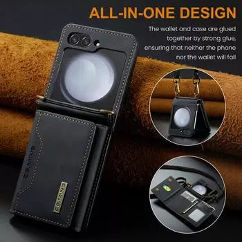 Кожаный чехол-кошелек с ремешком для телефона для Samsung Galaxy Z Flip 5 Flip5 Flip3 Flip4 Flip 4 3 5G, держатель для карт, аксессуары для телефона, чехол for Samsung Z Flip 5