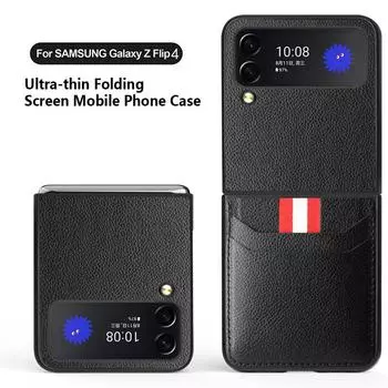 Кожаный чехол премиум-класса с узором личи для Samsung Galaxy Z Flip 4 5g, модный противоударный чехол с держателем для карточек для Galaxy Z Flip 3 For Galaxy Z Flip 4 красный