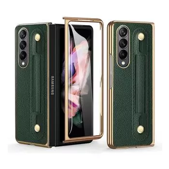 Кожаный чехол с браслетом против отпечатков пальцев для Samsung Galaxy Z Fold4 Fold 4 Fold3 Fold2 Fold 3 2, чехлы для телефонов из закаленного стекла for Samsung Z Fold 4 коричневый