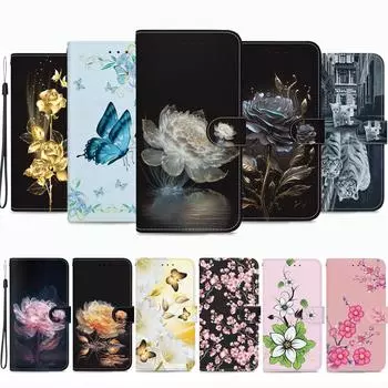 Кожаный чехол с цветочным принтом и бабочками для Samsung Galaxy S25Plus S24 S23 Ultra, подставка-кошелек с отделениями для карт, чехол-книжка, кобура для Galaxy Note10 Note20 M55 M14 Samsung Galaxy S10