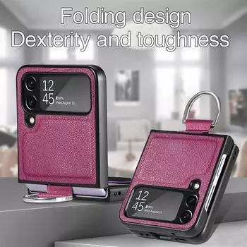 Кожаный чехол с кольцом-держателем для защиты от падения для Samsung Galaxy Z Flip 4 Flip4 Flip3 Flip 3 5g Zflip4, матовый чехол без отпечатков пальцев for Samsung Z Flip 3 чёрный