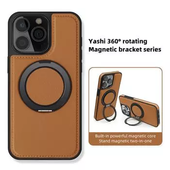 Кожаный чехол с магнитным держателем и кольцом на 360 ° для iPhone 14 15 13 12 11 Pro Max Plus для Magsafe, чехол для телефона с беспроводной зарядкой For iPhone 11 чёрный