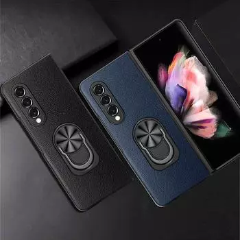 Кожаный чехол с магнитным кольцом для бизнеса для Samsung Galaxy Z Fold 4 3 Fold4 Fold3 Fold2 Fold 2 5g, складной чехол с защитой от царапин for Galaxy Z Fold 4 синий