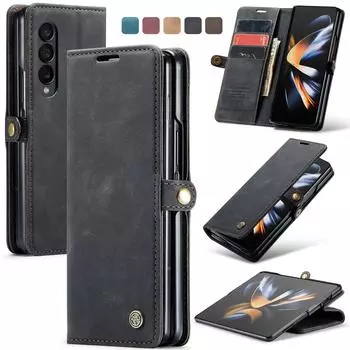 Кожаный чехол с подставкой-кошельком для Samsung Galaxy Z Fold 4 Fold4 5g Zfold4, полный защитный чехол для Samsung Fold4 Capa for Samsung Z Fold 4 чёрный