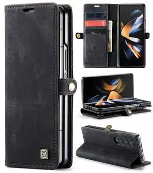 Кожаный чехол с полной защитой и карманом для карт для Samsung Galaxy Z Fold4 Fold 4 Fold5 Fold 5 Zfold4 Zfold5 Противоударные чехлы-кошельки for samsung z fold 5 чёрный