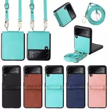 Кожаный чехол с противоударным ремешком для телефона для Samsung Galaxy Z Flip 4 5g Flip3 Flip4 Flip 3, матовый чехол для Samsung Z Flip4 for Samsung Z Flip 3 коричневый