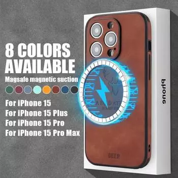 Кожаный чехол с рисунком оленя для iPhone 16 Pro 15 Plus 14 13 12 Pro Max 11, противоударный чехол с функцией беспроводной зарядки iPhone 14 чёрный
