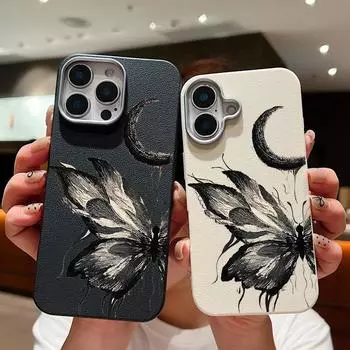 Кожаный чехол с текстурой для iPhone 16 15 Pro 14 13 12 11 Pro Max Xs Max Xr 8 7 6 Plus, черный, с узором в виде бабочки и сердец, противоударный, мягкий, из ТПУ, тонкий чехол iPhone 16 бежевый