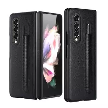 Кожаный чехол с защитой от царапин для Samsung Galaxy Z Fold 3 5g Fold4 Fold3 Fold 4, чехлы с карманом для ручки for Samsung Z Fold 4 чёрный