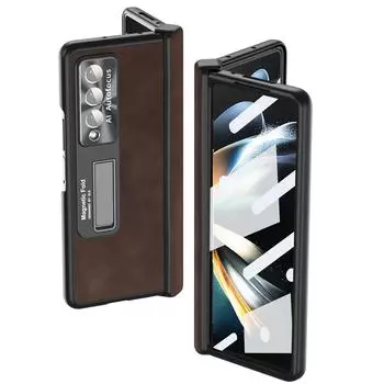 Кожаный чехол с защитой от падения на переднюю стеклянную пленку для Samsung Galaxy Z Fold4 5g Fold 4 Fold3 Fold 3 Zfold4 с подставкой для телефона for Samsung Z Fold 3 серый