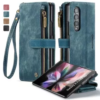 Кожаный чехол-сумка для мобильного телефона с функцией подставки для Samsung Galaxy Z Fold4 Fold 4 Fold 3 5g Fold3 Противоударный чехол-держатель для карт for Samsung Z Fold 4 красный