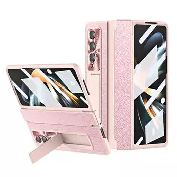 Кожаный чехол Zfold4 с покрытием из полной стеклянной пленки для Samsung Galaxy Z Fold4 Fold 4 Fold3 Fold 3, противоскользящий чехол для мобильного телефона Funda for Samsung Z Fold 4