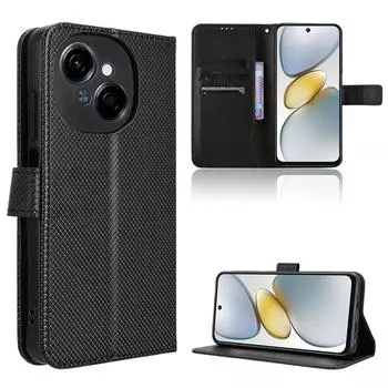 Кожаный флип-чехол для Tecno Spark Go 1/Pop 9 4G/Spark Go 2025 кожаный чехол для телефона из искусственной кожи ударопрочный прочный ретро-чехол с ремешком чёрный