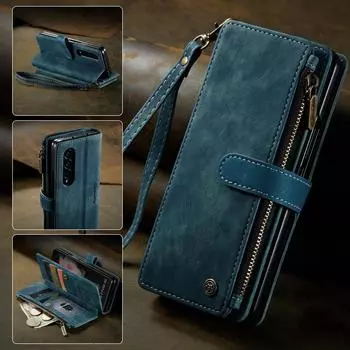 Кожаный флип-чехол с защитой от падения, полная защита для Samsung Galaxy Z Fold 4 Fold4 Fold3 Fold 3 5g, противоударные чехлы-держатели для карт for Samsung Z Fold 4 чёрный