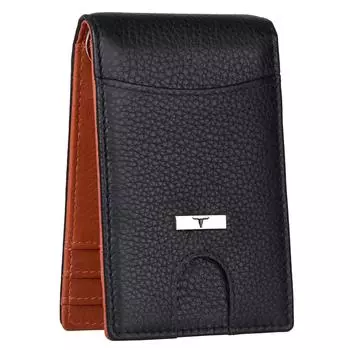 Кожаный кошелек Eddy Black/Orange с зажимом для денег для мужчин - Минималистичный кожаный кошелек для мужчин