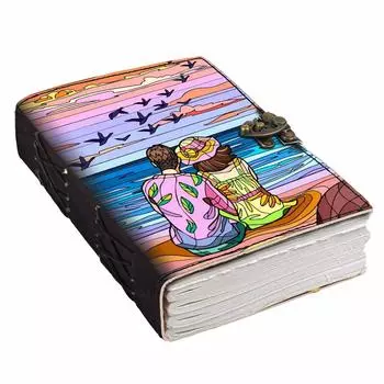 Кожаный пляжный ежедневник с рисунком заката и пряжкой, ежедневник для офиса и личного использования (7 х 5 дюймов) 7 x 5 in