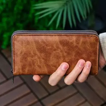 Кожаный портфель унисекс, длинный кошелек для карт с отделением для телефона