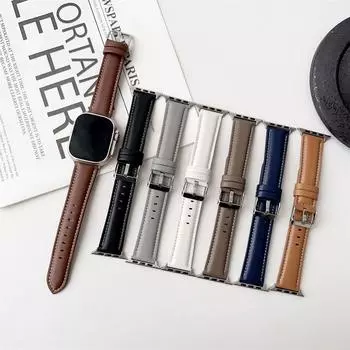 Кожаный ремешок для Apple Wacth-ремешок для часов из натуральной кожи для iWatch Series Ultra/9/8/7/6/5/4/3/2/1/SE/SE2022 49 мм 45 мм 44 мм 42 мм 41 мм 40 мм 38 мм 38/40/41mm чёрный