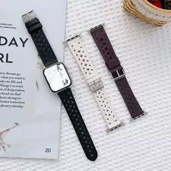 Кожаный вязаный ремешок для Apple Watch Series Ultra 9, 8, 7, 6, 5, 4, 3, 2 SE, дышащий ремешок с пряжкой для браслета iWatch 41 мм, 42 мм, 44 мм, 45 мм, 40 мм, 49 мм 38 40 41mm розовый