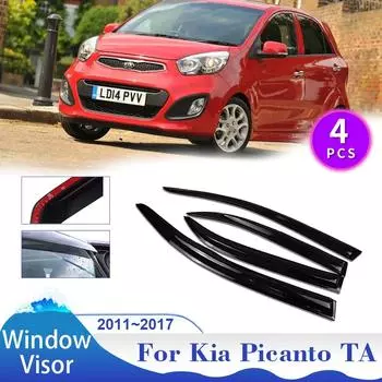 Козырек для окон Kia Picanto TA Morning 2011~2017 Боковые стороны автомобиля Защита от дождя Дефлектор Тент Укрытие Вентиляционное отверстие Дымоход Внешние аксессуары чёрный