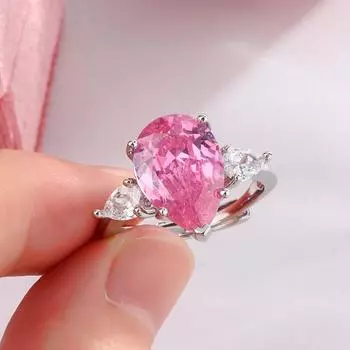 Красивое женское кольцо, модное, большое, блестящее, розовое, цирконовое, открытое, регулируемое, ювелирное, обручальное кольцо для вечеринки resizable розовый