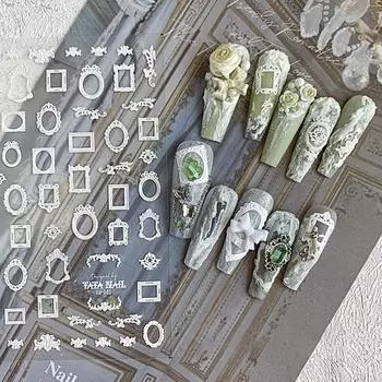 Красивые наклейки для ногтей в фоторамке, не падающие, ультратонкие, декоративные D