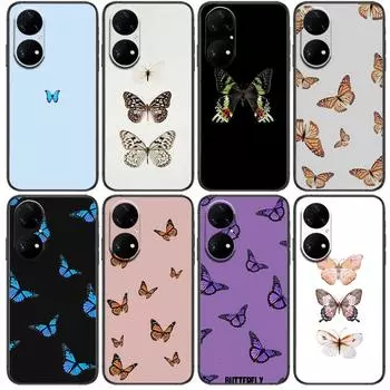 Красивый чехол для телефона с узором бабочки для Huawei p50 P40 p30 P20 10 9 8 Lite E Pro Plus, черный чехол Etui с рисунком Hoesjes комиксов Huawei P20 lite