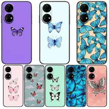 Красивый чехол для телефона с узором бабочки для Huawei p50 P40 p30 P20 10 9 8 Lite E Pro Plus, черный чехол Etui с рисунком Hoesjes комиксов Huawei P20 lite