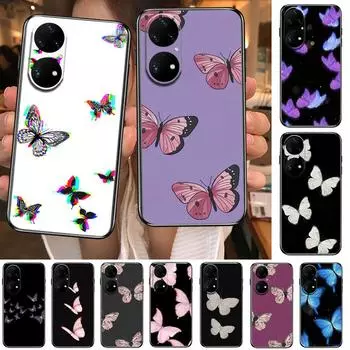 Красивый чехол для телефона с узором бабочки для Huawei p50 P40 p30 P20 10 9 8 Lite E Pro Plus, черный чехол Etui с рисунком Hoesjes комиксов Huawei P20 lite