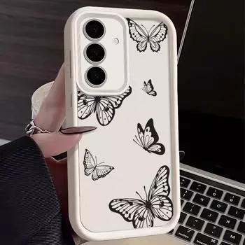 Красивый черный чехол с рисунком бабочки для Samsung S24 FE S23 S22 S21 Ultra A54 A34 A55 A35 A52 A14 противоударный мягкий силиконовый защитный чехол для телефона Samsung S24 FE чёрный