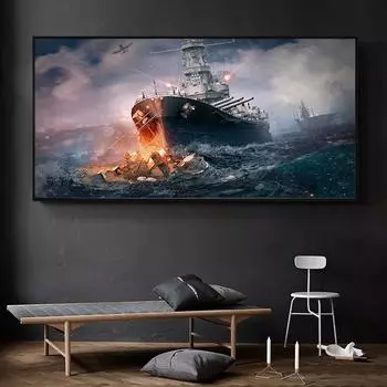 Красивый мир военного корабля, игра, холст, картина, плакат и принты, настенная художественная картина для геймерской комнаты, спальни, офиса, декор без рамки 20*40cm No Frame