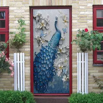 Красивый павлин, наклейка на дверь, самоклеящиеся обои, 3D DIY, ремонт, водонепроницаемый плакат, спальня MT-352