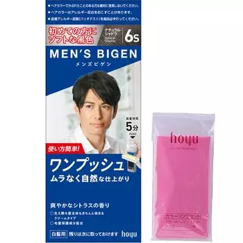 Краска для седых волос для мужчин Hoyu Bigen One Push Gray Hair Dye 6S агент 40 г 2 агента 1 штука с бонусом [Квази-лекарство] Мужская (Естественная тень) (1 + 40г) + (х 1)