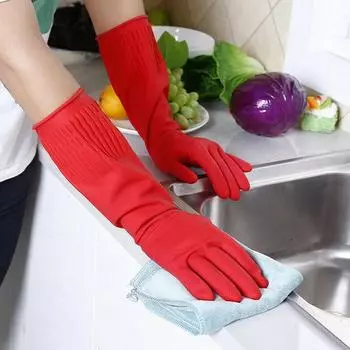 Красные перчатки для мытья посуды, очистки, водонепроницаемые резиновые рукава, перчатки, латексные длинные перчатки, кухонный инструмент S