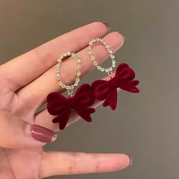 Красные серьги-капли с бантом для женщин, темпераментные серьги-банты с флокированием 1pair