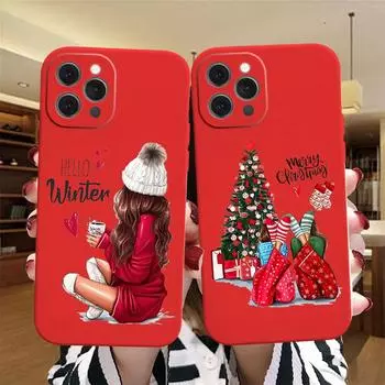 Красный чехол для телефона в подарок на Рождество и Новый год для iPhone 13 Pro 11 Pro Max 12 mini XS XR 6 6S 8 7 Plus, модный чехол для девочек Fundas iPhone 6 or 6s