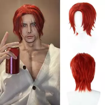 Красный короткий прямой синтетический парик из волос One Piece - пушистый и гладкий парик для косплея с большой прической сзади 20CM