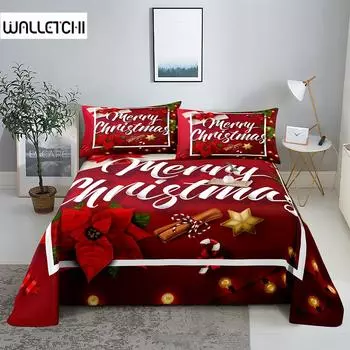 Красный Рождественский 0.9/1.2/1.5/1.8/2.0m Цифровая Печать Полиэстер Простыня Плоская С Наволочкой Комплект Постельных Принадлежностей С Принтом 150X230cm(2Pcs)