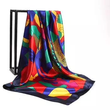 Женский шелковый шейный платок с орнаментом в стиле Пикассо 90cm*90cm красный