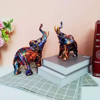 Красочная статуя слона, скульптура животного из смолы, декор, счастливые фигурки слона, дропшиппинг small