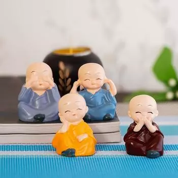 Красочные фигурки Будды из четырех монахов - для домашнего декора | Офисный декор| Рождественский декор| Декор Дивали | Декор Васту| Фэн Шуй