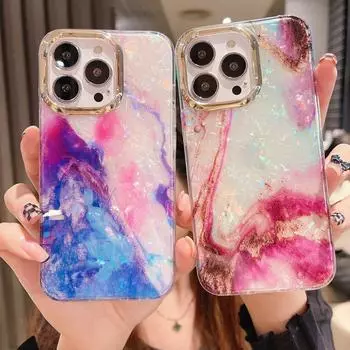 Красочный чехол для телефона с мраморным зерном для Iphone 14 11 12 13 Pro Max, жесткий защитный чехол с золотой рамкой для камеры For iPhone 11