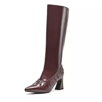 Krazing Pot Microfiber Autumn Winter Shoes Chunky Heels Big Size 45 Size 44 Size 46 Women Keep Warm Thigh High Boots 34 чёрный
