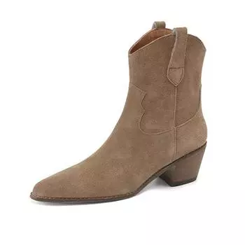 Krazing Pot Nubuck Осенние зимние туфли из коровьей замши на среднем каблуке Большие ковбойские сапоги Офисные женские теплые ботильоны 34 коричневый