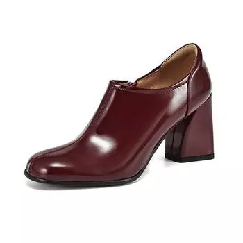 Туфли Krazing Pot Sheepskin Square Toe на толстом каблуке Осень-Весна Лаконичный Стиль Женская Красота Модные Туфли-лодочки 34 винный