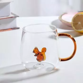 Креативная 3D чашка из стекла с ручкой в виде животного/цветка из высокоборосиликатного стекла, однослойная, для кофе, молока, милая, прозрачная, летняя посуда для напитков 301-400ml