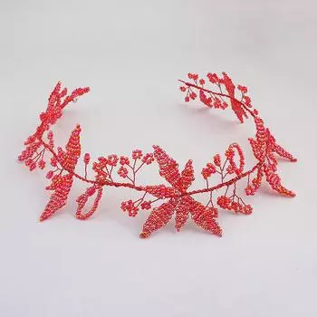 Креативная повязка на голову, плетеная из рисовых бусин, красные свадебные аксессуары ручной работы, корейская повязка на голову с цветочным рисунком